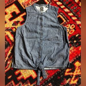 PrAna Organic Cotton Denim Tie Front Top XS